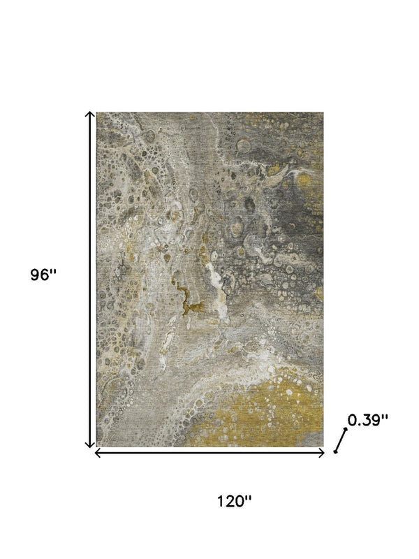 HomeRoots 8' X 10' Washable Area Rug in Taupe, Ivory & Gold - Modern Abstract Design with UV Protection & Durability 650444