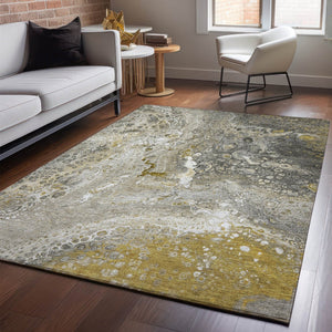 HomeRoots 10' Abstract Washable Area Rug in Taupe Ivory & Gold – UV Protected, Stylish, Durable for Homes 650446