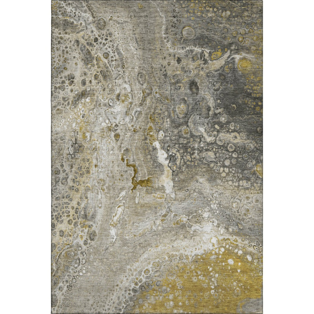 HomeRoots 10' Abstract Washable Area Rug in Taupe Ivory & Gold – UV Protected, Stylish, Durable for Homes 650446