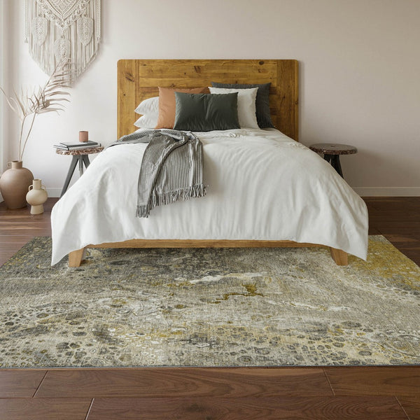 HomeRoots 10' Abstract Washable Area Rug in Taupe Ivory & Gold – UV Protected, Stylish, Durable for Homes 650446