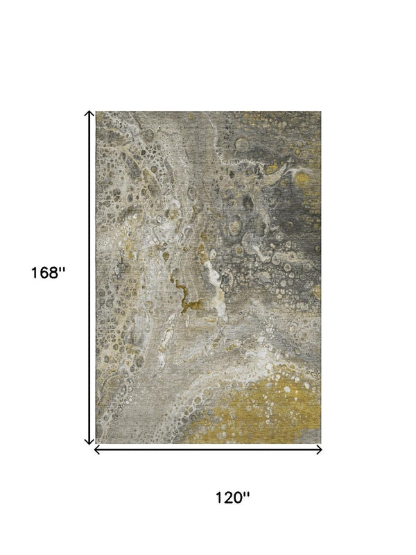 HomeRoots 10' Abstract Washable Area Rug in Taupe Ivory & Gold – UV Protected, Stylish, Durable for Homes 650446