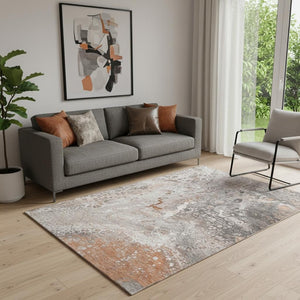 HomeRoots 5' X 8' Abstract Terra Cotta Ivory Gray Washable Area Rug with UV Protection for Modern Homes 650448