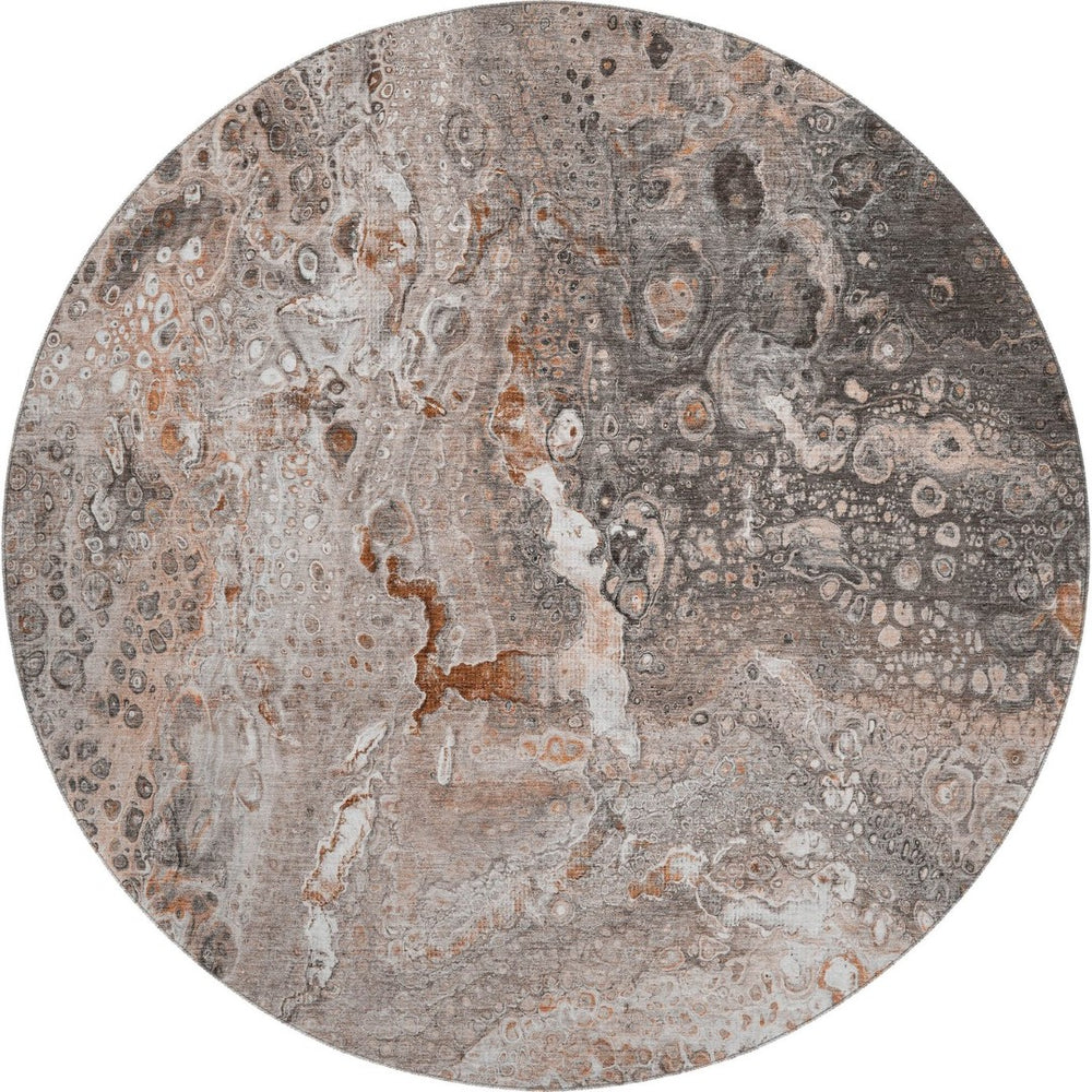 HomeRoots 8' Terra Cotta Round Rug - Stylish Abstract Design, Washable, UV Protected, Stain Resistant for Any Room 650449
