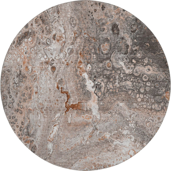 HomeRoots 8' Terra Cotta Round Rug - Stylish Abstract Design, Washable, UV Protected, Stain Resistant for Any Room 650449