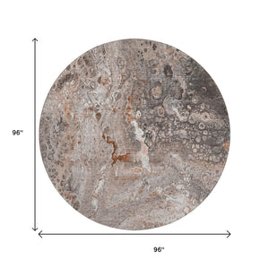 HomeRoots 8' Terra Cotta Round Rug - Stylish Abstract Design, Washable, UV Protected, Stain Resistant for Any Room 650449