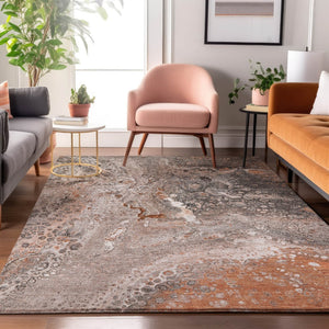 HomeRoots 8' X 10' Contemporary Terra Cotta Area Rug - Washable, UV-Resistant, Stylish, and Durable Design 650450