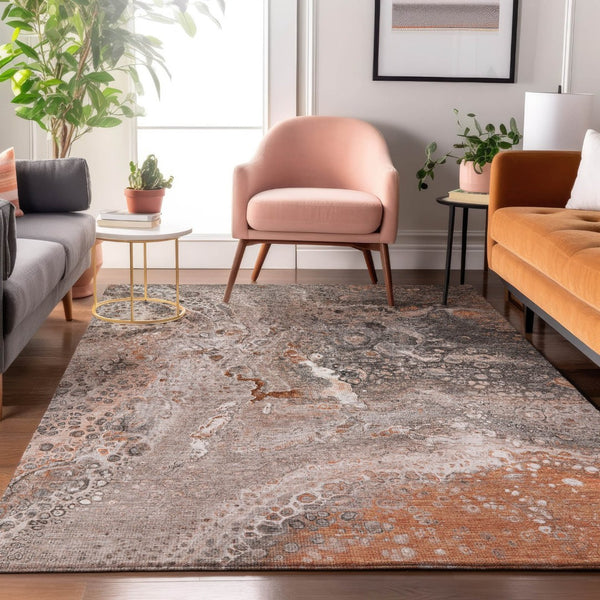 HomeRoots 8' X 10' Contemporary Terra Cotta Area Rug - Washable, UV-Resistant, Stylish, and Durable Design 650450