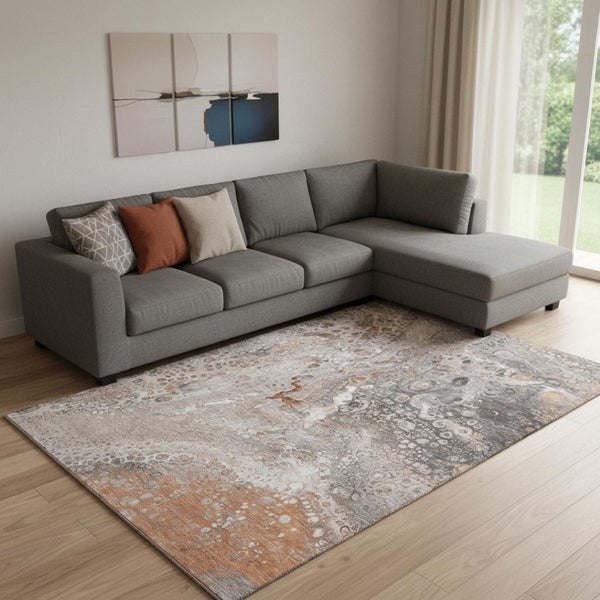 HomeRoots 8' X 10' Contemporary Terra Cotta Area Rug - Washable, UV-Resistant, Stylish, and Durable Design 650450