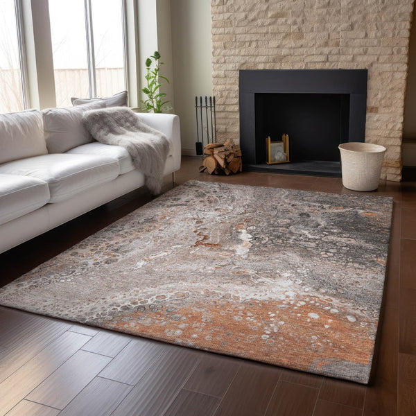 HomeRoots 8' X 10' Contemporary Terra Cotta Area Rug - Washable, UV-Resistant, Stylish, and Durable Design 650450