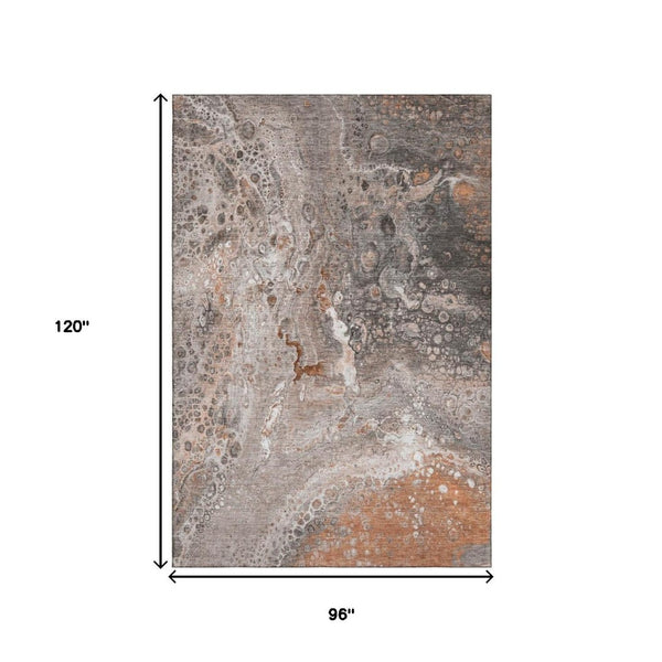 HomeRoots 8' X 10' Contemporary Terra Cotta Area Rug - Washable, UV-Resistant, Stylish, and Durable Design 650450