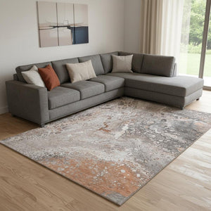 HomeRoots 9' X 12' Durable Terra Cotta Ivory and Gray Abstract Area Rug with UV Protection for Busy Homes 650451