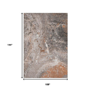 HomeRoots 9' X 12' Durable Terra Cotta Ivory and Gray Abstract Area Rug with UV Protection for Busy Homes 650451