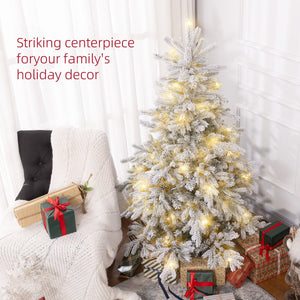 English Elm Homcom 5Ft Prelit Snow Flocked Christmas Tree With 931 Tips, Warm White Leds & Sturdy Metal Base W2225P249645