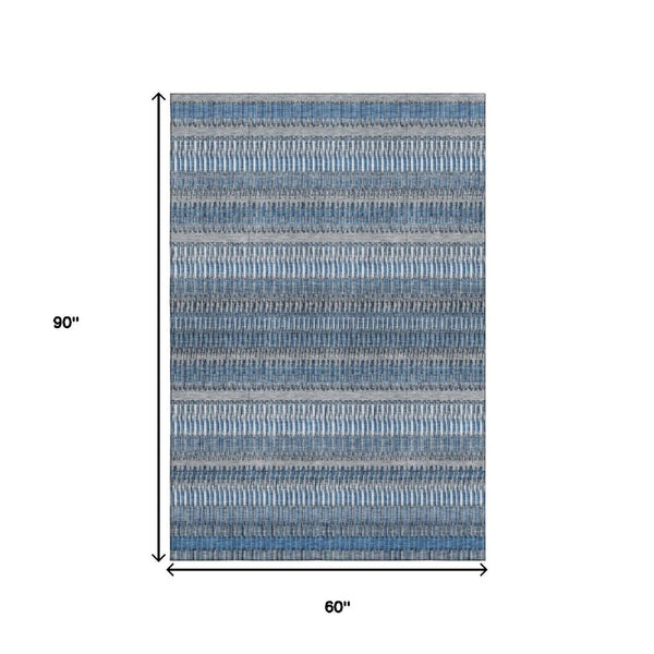HomeRoots 5' Blue and Ivory Striped Washable Area Rug - UV Protected, Stain Resistant, Ideal for High-Traffic Spaces 650460