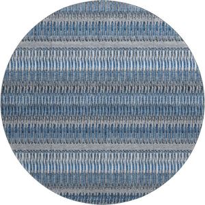 HomeRoots 8' Blue And Ivory Striped Round Rug - Washable, UV Protected, Stain Resistant for Homes with Kids & Pets 650461