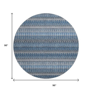 HomeRoots 8' Blue And Ivory Striped Round Rug - Washable, UV Protected, Stain Resistant for Homes with Kids & Pets 650461