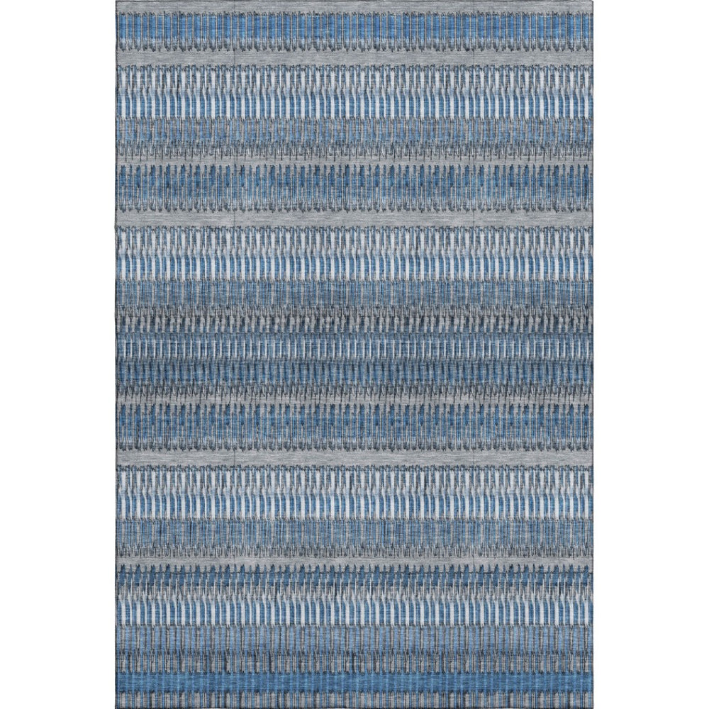 HomeRoots 8' X 10' Blue and Ivory Striped Washable Area Rug with UV Protection for Stylish High-Traffic Spaces 650462