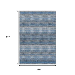 HomeRoots 9' X 12' Blue And Ivory Striped Area Rug - Durable, Washable, UV-Protected for High-Traffic Spaces 650463