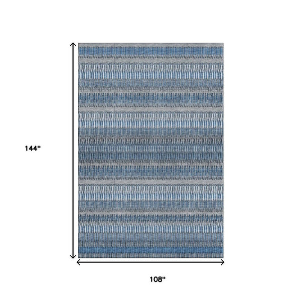 HomeRoots 9' X 12' Blue And Ivory Striped Area Rug - Durable, Washable, UV-Protected for High-Traffic Spaces 650463