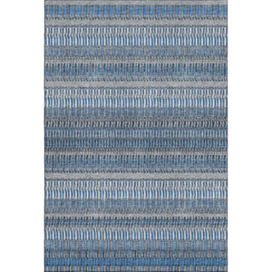 HomeRoots 9' X 12' Blue And Ivory Striped Area Rug - Durable, Washable, UV-Protected for High-Traffic Spaces 650463