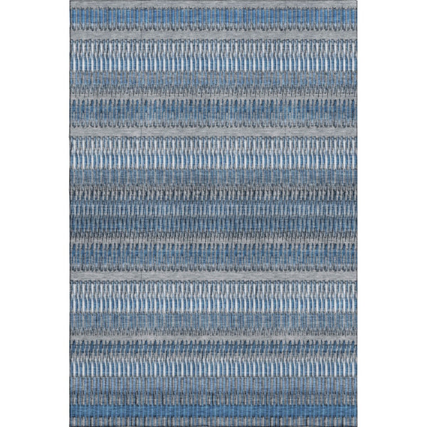 HomeRoots 9' X 12' Blue And Ivory Striped Area Rug - Durable, Washable, UV-Protected for High-Traffic Spaces 650463