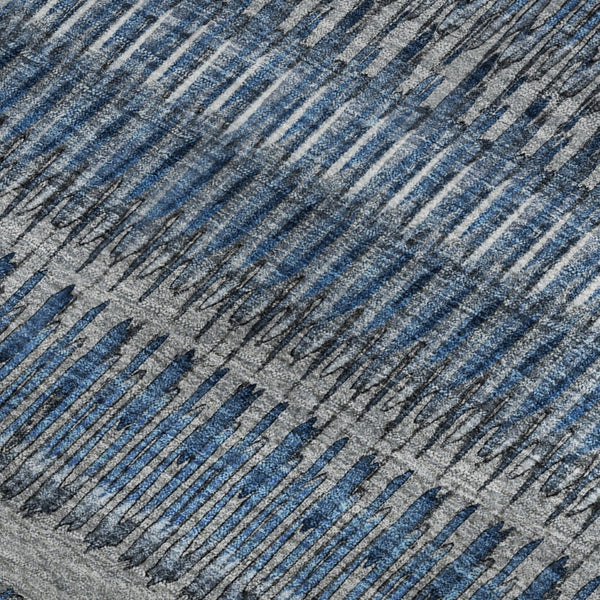 HomeRoots 10' X 14' Coastal Blue and Ivory Striped Washable Area Rug with UV Protection for Stylish Spaces 650464