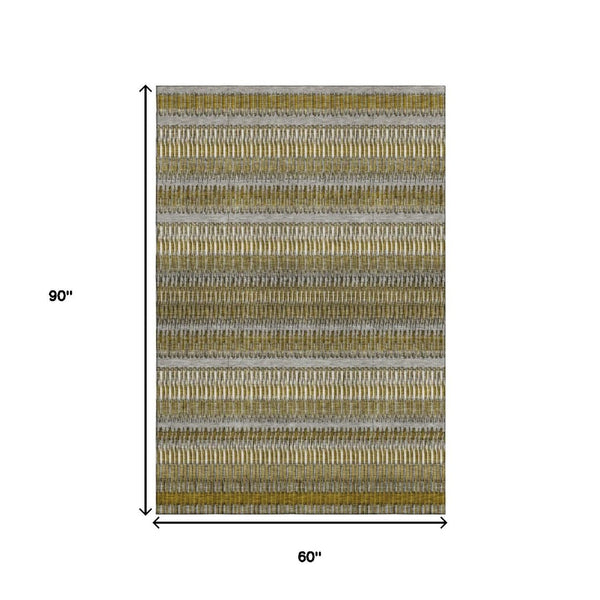 HomeRoots 5' X 8' Striped Area Rug in Coffee, Ivory, and Gray – Washable, UV Protected, Kid & Pet Friendly! 650466
