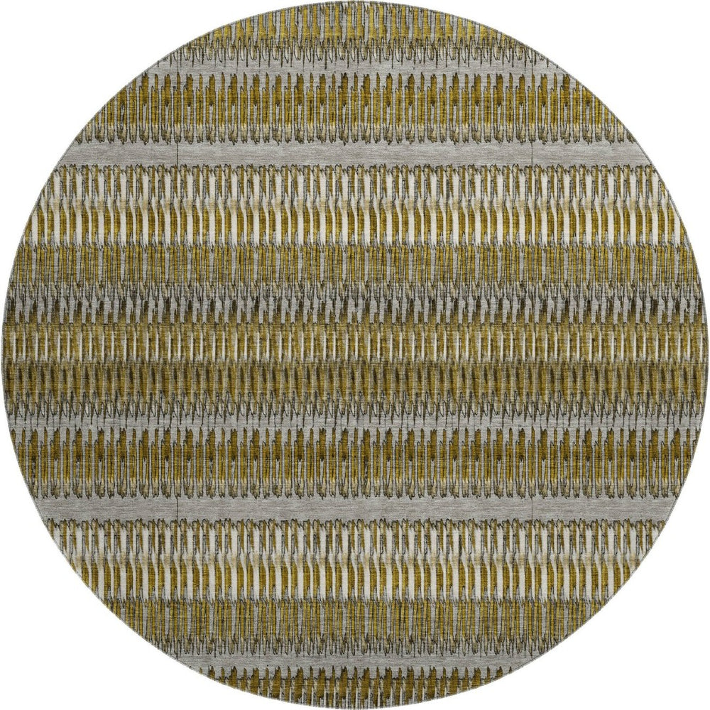 HomeRoots 8' Striped Washable Round Rug in Coffee, Ivory & Gray - UV Protected, Perfect for Homes & Patios 650467