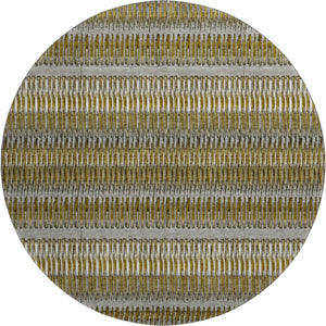 HomeRoots 8' Striped Washable Round Rug in Coffee, Ivory & Gray - UV Protected, Perfect for Homes & Patios 650467