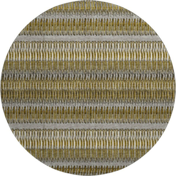 HomeRoots 8' Striped Washable Round Rug in Coffee, Ivory & Gray - UV Protected, Perfect for Homes & Patios 650467