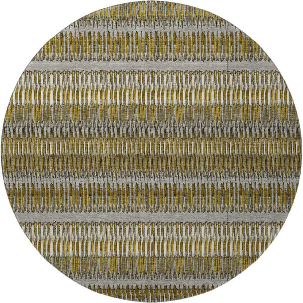 HomeRoots 8' Striped Washable Round Rug in Coffee, Ivory & Gray - UV Protected, Perfect for Homes & Patios 650467