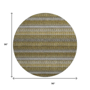 HomeRoots 8' Striped Washable Round Rug in Coffee, Ivory & Gray - UV Protected, Perfect for Homes & Patios 650467