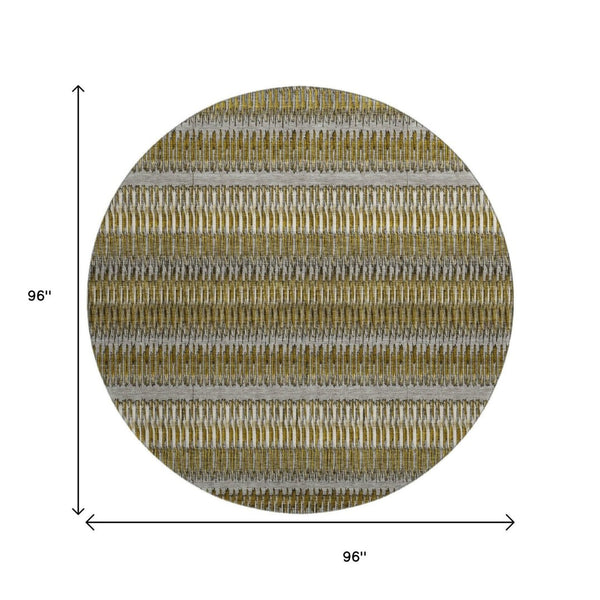HomeRoots 8' Striped Washable Round Rug in Coffee, Ivory & Gray - UV Protected, Perfect for Homes & Patios 650467