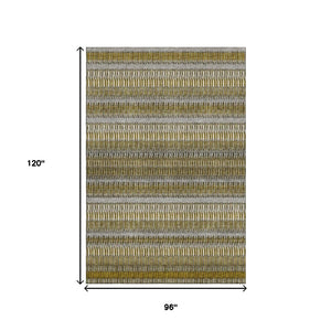 HomeRoots 8' X 10' Stylish Coffee, Ivory & Gray Striped Washable Area Rug with UV Protection for Homes 650468