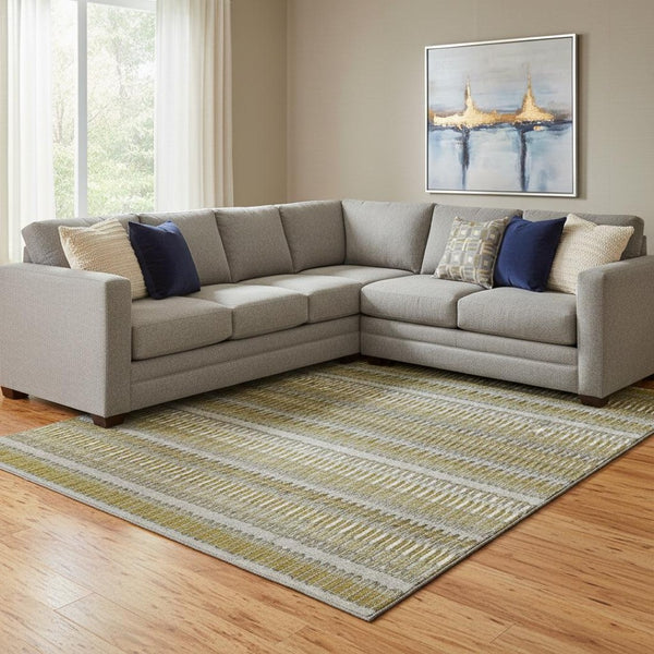 HomeRoots 8' X 10' Stylish Coffee, Ivory & Gray Striped Washable Area Rug with UV Protection for Homes 650468