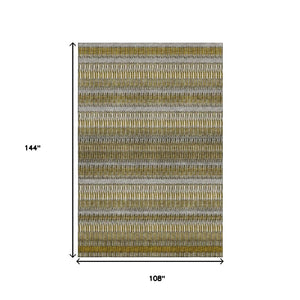 HomeRoots 9' X 12' Stylish Coffee Ivory and Gray Striped Washable Area Rug with UV Protection for Homes 650469