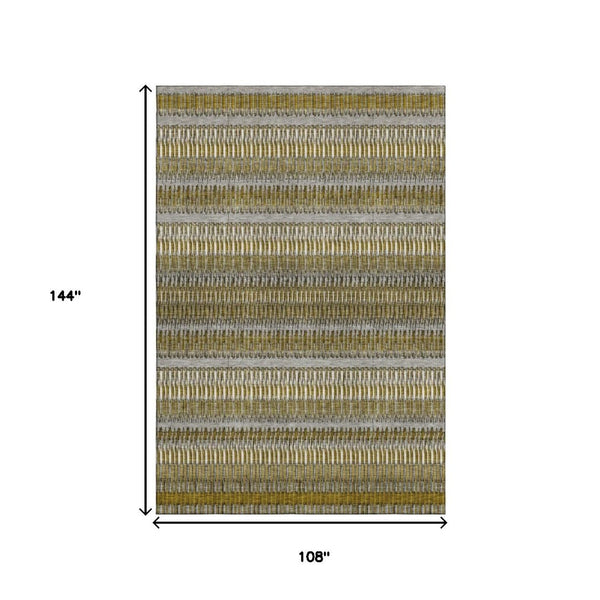 HomeRoots 9' X 12' Stylish Coffee Ivory and Gray Striped Washable Area Rug with UV Protection for Homes 650469