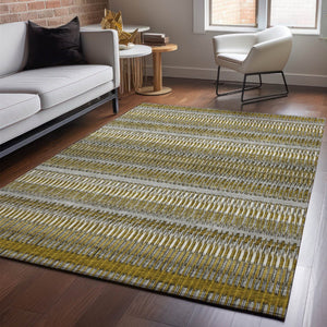 HomeRoots 10' X 14' Coffee Ivory Gray Striped Area Rug - Durable, Washable, UV-Protected for Busy Homes! 650470