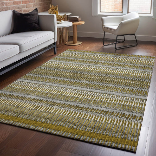 HomeRoots 10' X 14' Coffee Ivory Gray Striped Area Rug - Durable, Washable, UV-Protected for Busy Homes! 650470