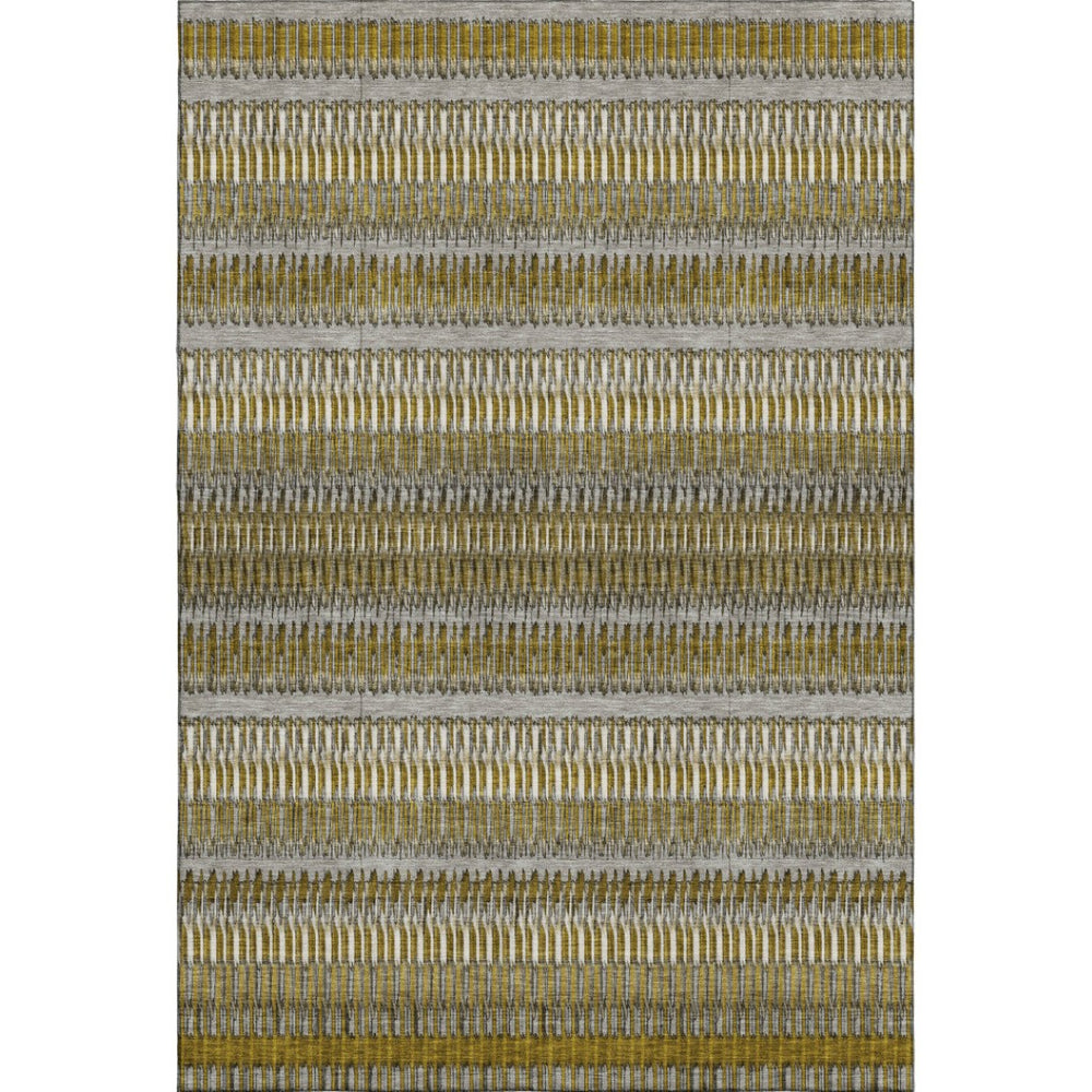 HomeRoots 10' X 14' Coffee Ivory Gray Striped Area Rug - Durable, Washable, UV-Protected for Busy Homes! 650470