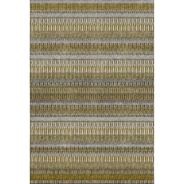 HomeRoots 10' X 14' Coffee Ivory Gray Striped Area Rug - Durable, Washable, UV-Protected for Busy Homes! 650470