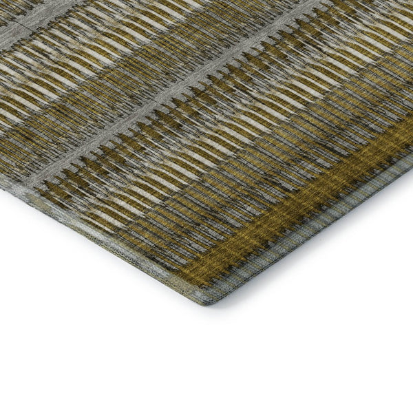 HomeRoots 10' X 14' Coffee Ivory Gray Striped Area Rug - Durable, Washable, UV-Protected for Busy Homes! 650470