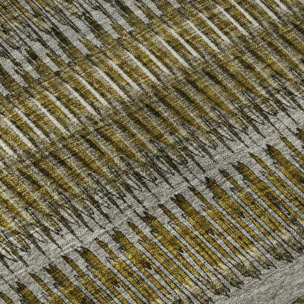 HomeRoots 10' X 14' Coffee Ivory Gray Striped Area Rug - Durable, Washable, UV-Protected for Busy Homes! 650470