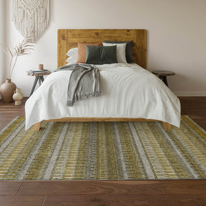 HomeRoots 10' X 14' Coffee Ivory Gray Striped Area Rug - Durable, Washable, UV-Protected for Busy Homes! 650470