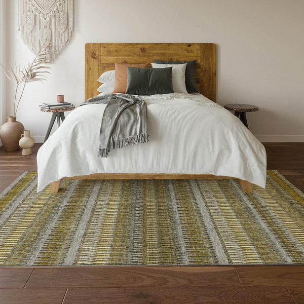 HomeRoots 10' X 14' Coffee Ivory Gray Striped Area Rug - Durable, Washable, UV-Protected for Busy Homes! 650470