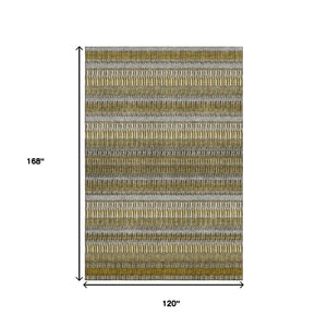 HomeRoots 10' X 14' Coffee Ivory Gray Striped Area Rug - Durable, Washable, UV-Protected for Busy Homes! 650470