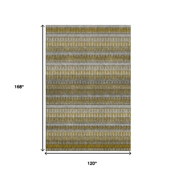 HomeRoots 10' X 14' Coffee Ivory Gray Striped Area Rug - Durable, Washable, UV-Protected for Busy Homes! 650470