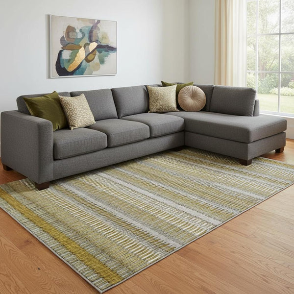 HomeRoots 10' X 14' Coffee Ivory Gray Striped Area Rug - Durable, Washable, UV-Protected for Busy Homes! 650470