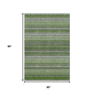 HomeRoots 5' X 8' Striped Area Rug in Green, Ivory, and Gray – Washable, UV-Protected, Pet-Friendly Design 650472