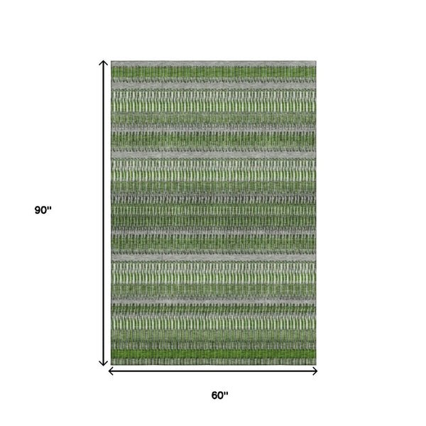 HomeRoots 5' X 8' Striped Area Rug in Green, Ivory, and Gray – Washable, UV-Protected, Pet-Friendly Design 650472